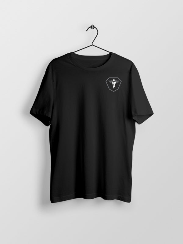 Caduceus Medicine Logo- Black Round Neck Medical T-shirt