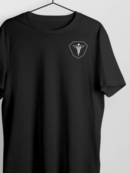 Caduceus Medicine Logo- Black Round Neck Medical T-shirt