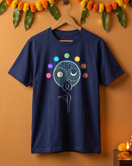 Dual Balance - Navy Blue Round Neck Yoga T-shirt
