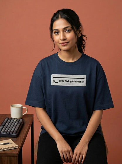 Fixing Production- Navy Blue Round Neck Coding T-shirt