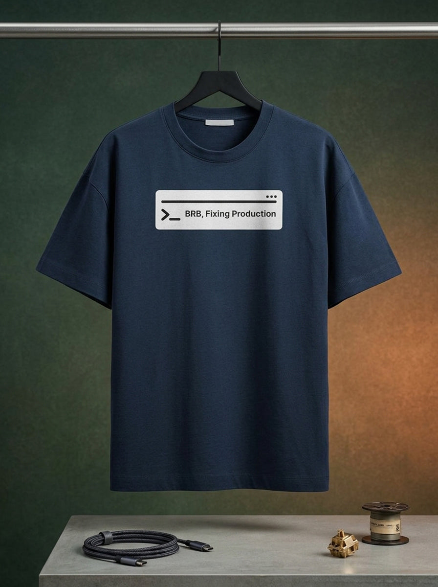 Fixing Production- Navy Blue Round Neck Coding T-shirt