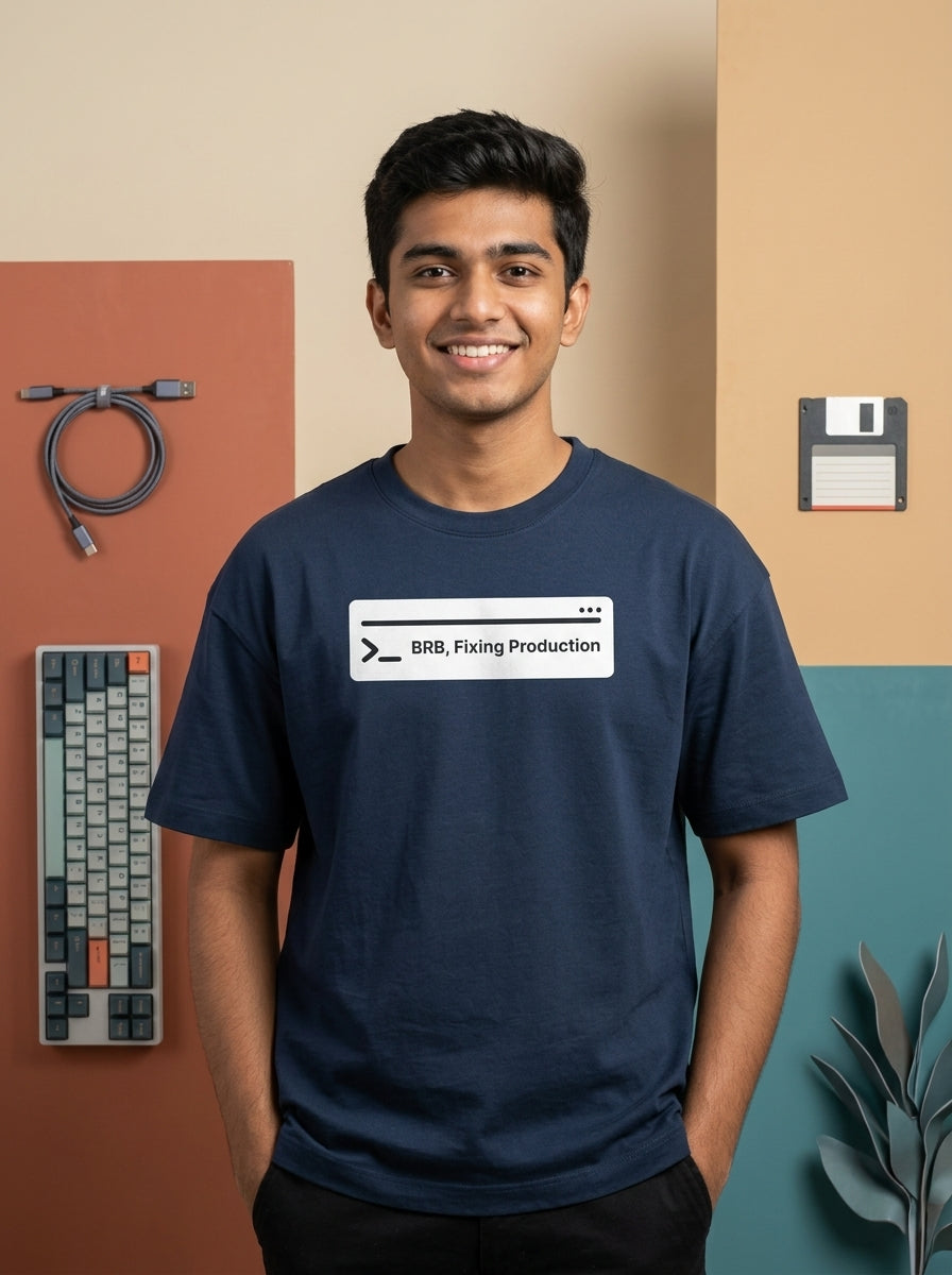 Fixing Production- Navy Blue Round Neck Coding T-shirt