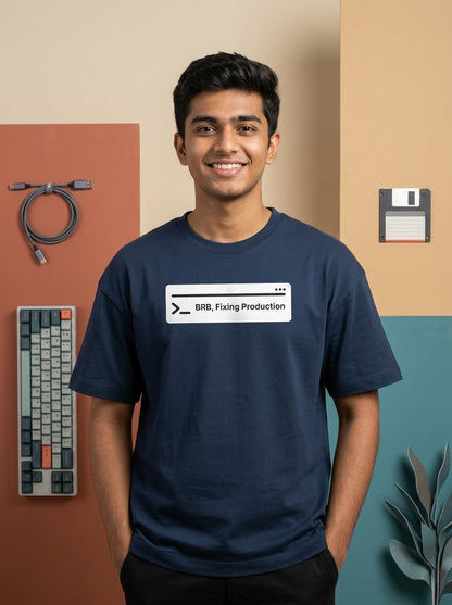Fixing Production- Navy Blue Round Neck Coding T-shirt