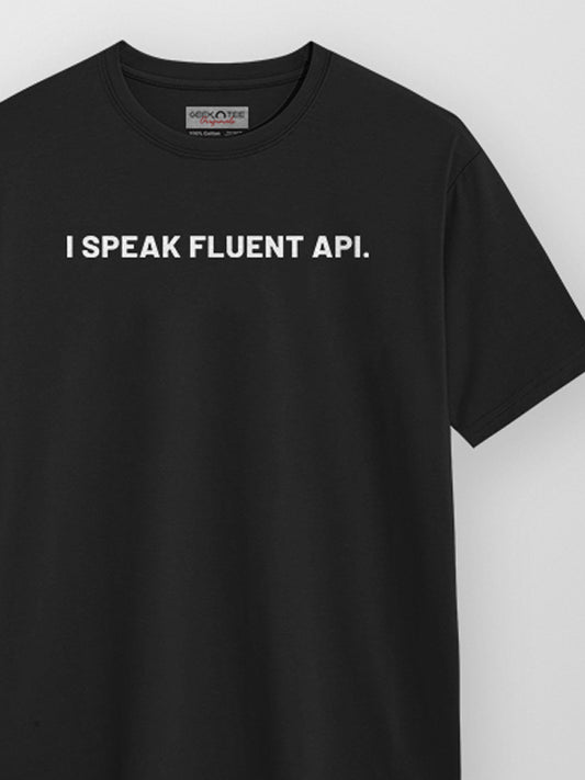 Speak Fluent API- Black Round Neck Coding T-shirt