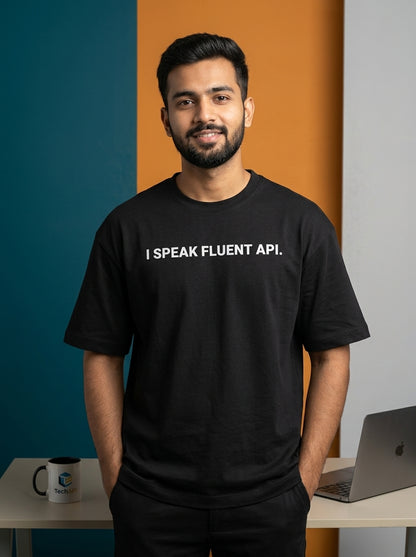 Speak Fluent API- Black Round Neck Coding T-shirt