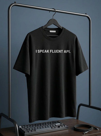 Speak Fluent API- Black Round Neck Coding T-shirt