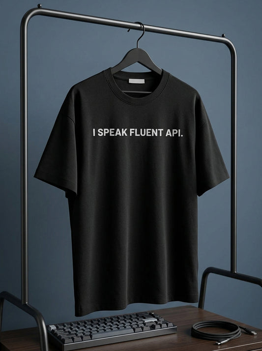 Speak Fluent API- Black Round Neck Coding T-shirt