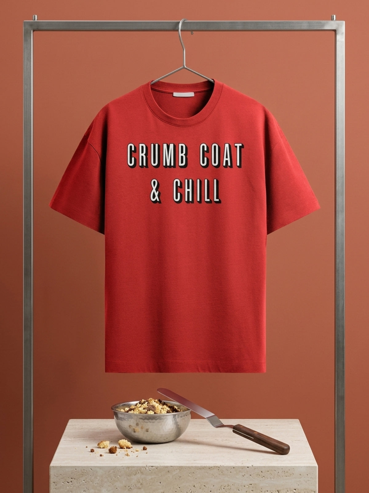 Crumbcoat & Chill - Red Round Neck Baking T-shirt