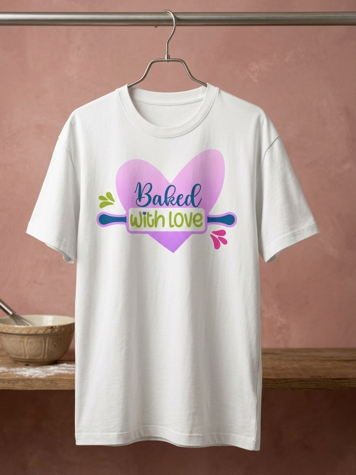 Baked with Love- White Round Neck Baking T-shirt