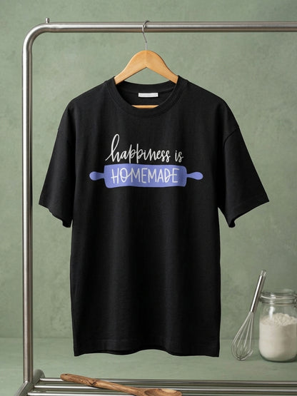 Happiness is Homemade- Black Round Neck Baking T-shirt