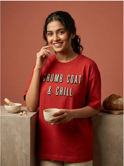Crumbcoat & Chill - Red Round Neck Baking T-shirt