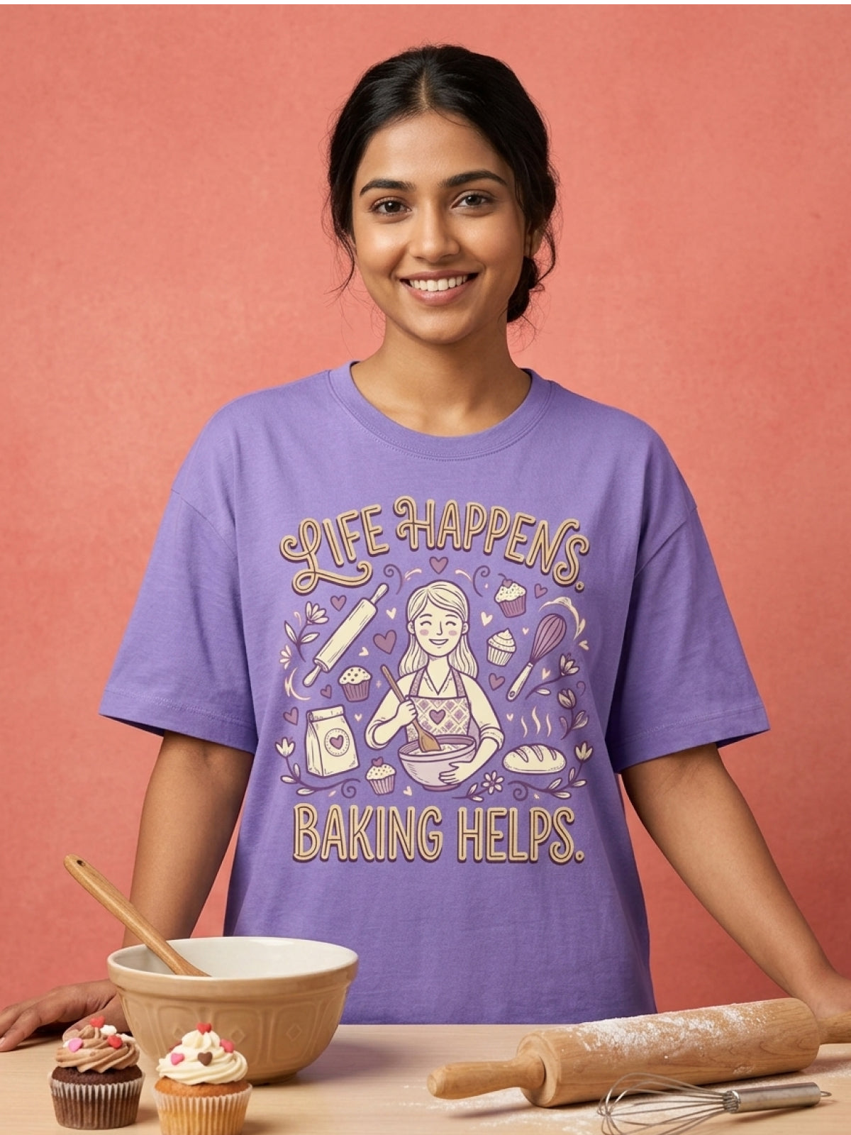 Baking Helps- Lavender Baking Round Neck Tshirt
