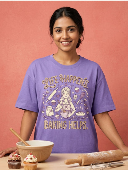 Baking Helps- Lavender Baking Round Neck Tshirt
