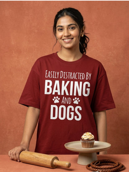 Baking and Dogs- Maroon Round Neck Baking T-shirt