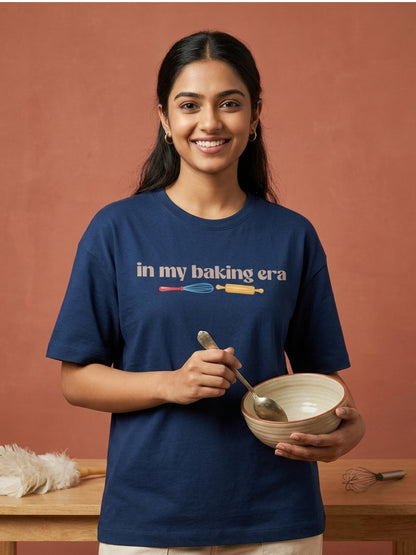 In My Baking Era- Navy Blue Round Neck Baking T-shirt