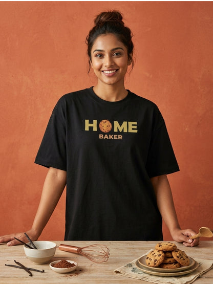 Home Baker - Black Round Neck Baking T-shirt