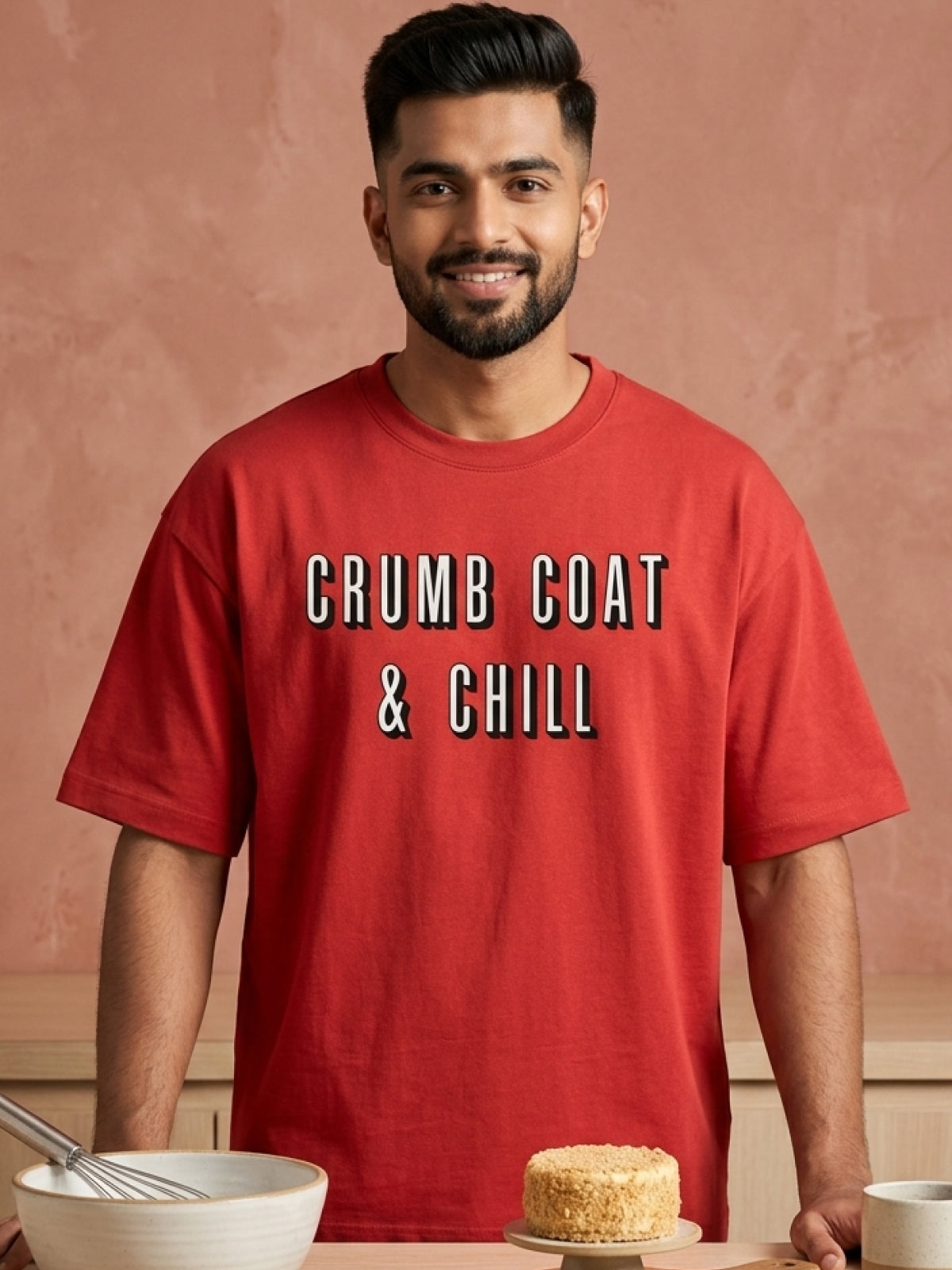 Crumbcoat & Chill - Red Round Neck Baking T-shirt