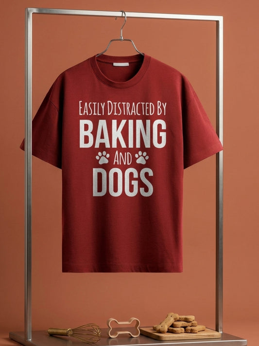 Baking and Dogs- Maroon Round Neck Baking T-shirt