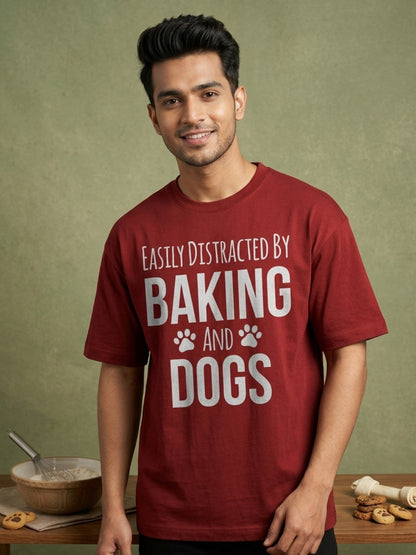 Baking and Dogs- Maroon Round Neck Baking T-shirt