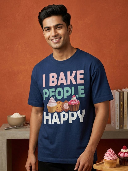 Bake People Happy- Navy Blue Round Neck Baking T-shirt