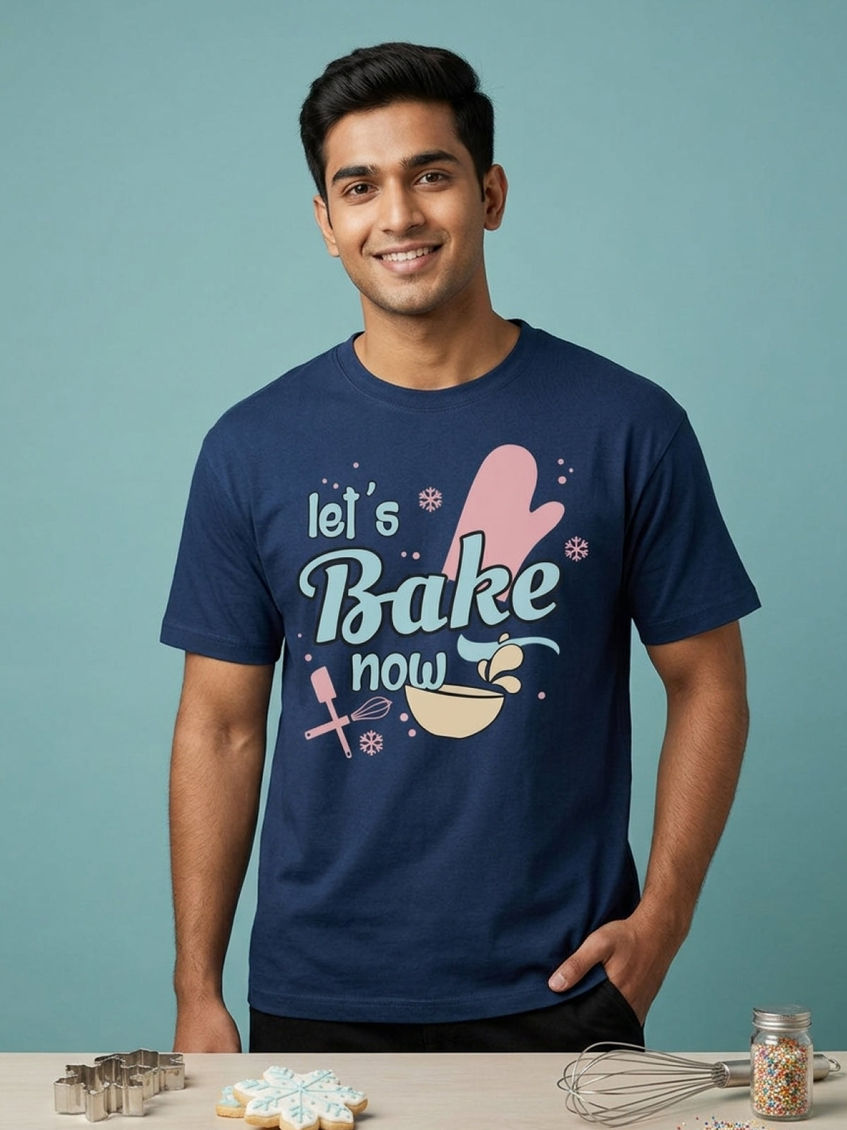 Lets bake now - Navy Blue Round Neck Baking T-shirt