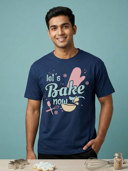 Lets bake now - Navy Blue Round Neck Baking T-shirt