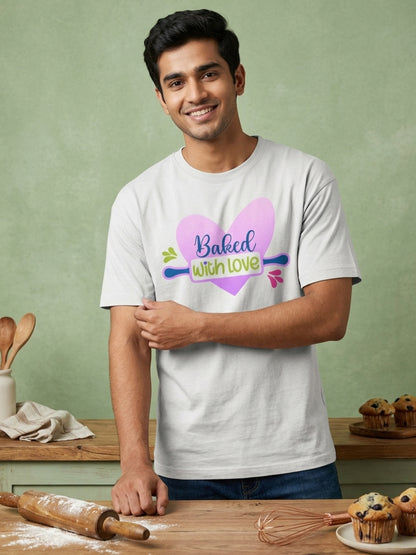 Baked with Love- White Round Neck Baking T-shirt