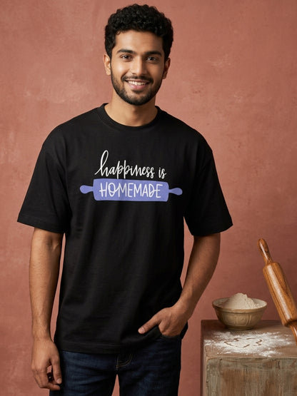 Happiness is Homemade- Black Round Neck Baking T-shirt