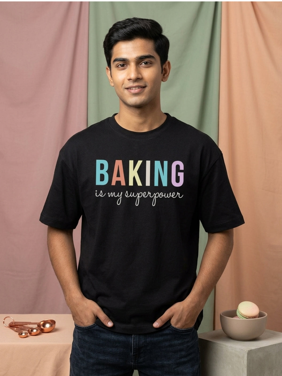 Baking is my superpower - Black Round Neck Baking T-shirt