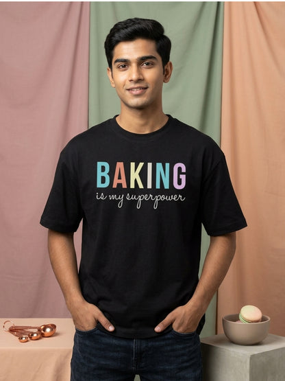 Baking is my superpower - Black Round Neck Baking T-shirt