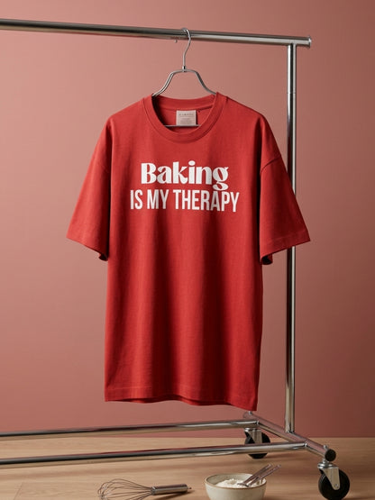 Baking is My Therapy- Red Round Neck Baking T-shirt