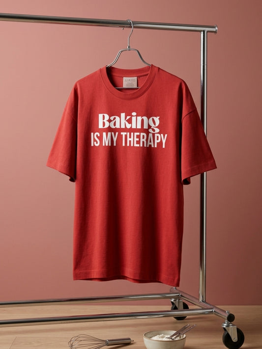 Baking is My Therapy- Red Round Neck Baking T-shirt