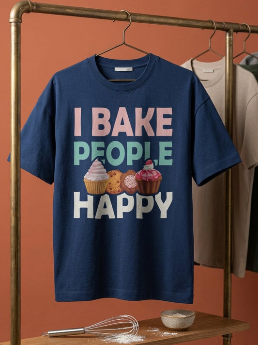 Bake People Happy- Navy Blue Round Neck Baking T-shirt