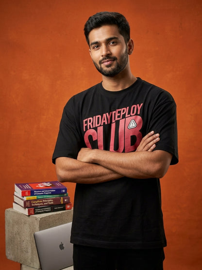 Friday Deploy Club- Black Round Neck Coding T-shirt