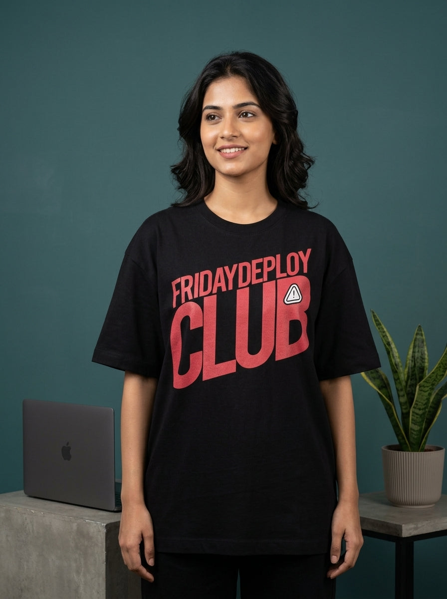 Friday Deploy Club- Black Round Neck Coding T-shirt