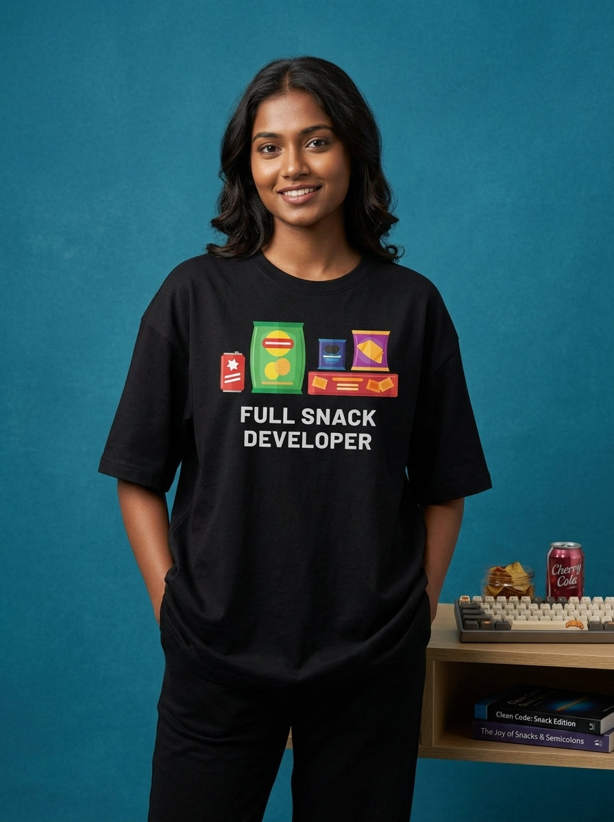 Full Snack Developer- Black Round Neck Coding T-shirt