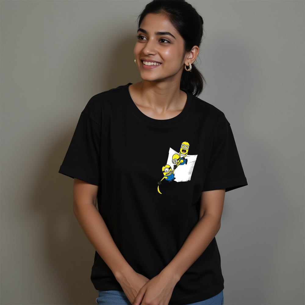 Minions Pocket - Black Round Neck Graphic T-shirt