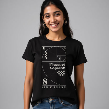 Fibonacci - Black Round Neck Graphic T-shirt