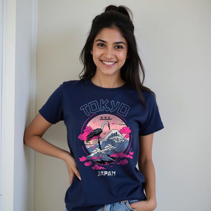 Tokyo - Navy Blue Round Neck Graphic T-shirt