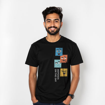 Depends on the day - Black Round Neck Graphic T-shirt