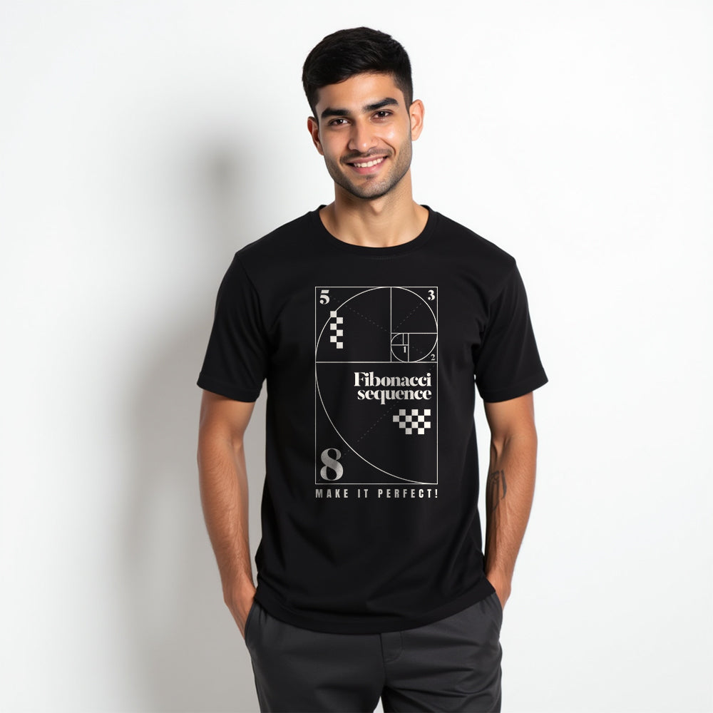 Fibonacci - Black Round Neck Graphic T-shirt