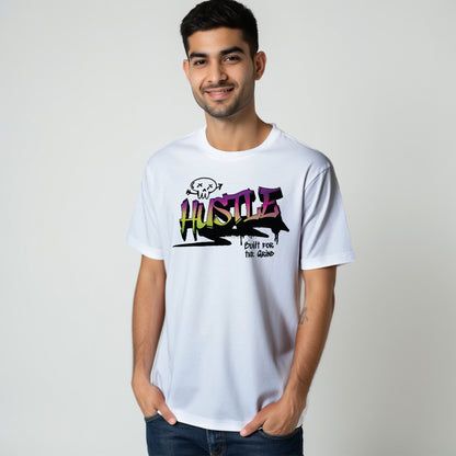 Hustle - White Round Neck Graphic T-shirt