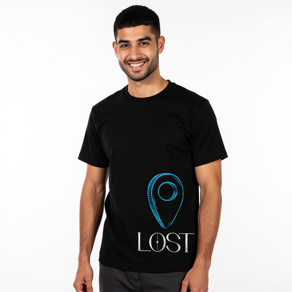 Lost - Black Round Neck Graphic T-shirt