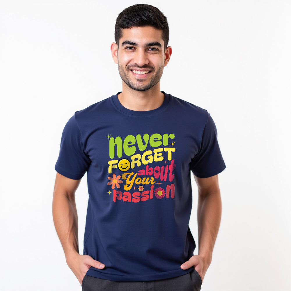 Your Passion - Navy Blue Round Neck Graphic T-shirt