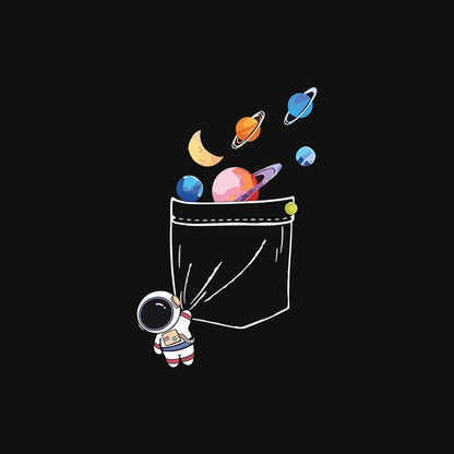 Space Pocket - Black Round Neck Graphic T-shirt