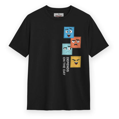 Depends on the day - Black Round Neck Graphic T-shirt