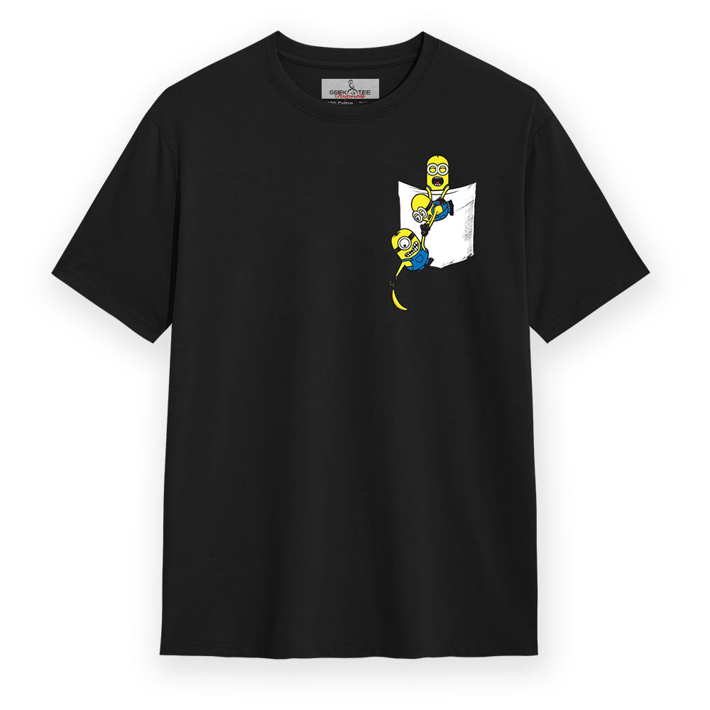 Minions Pocket - Black Round Neck Graphic T-shirt