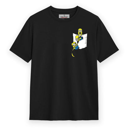 Minions Pocket - Black Round Neck Graphic T-shirt