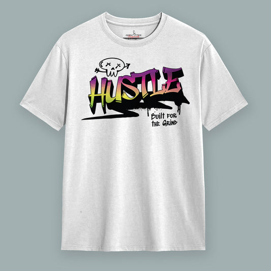 Hustle - White Round Neck Graphic T-shirt