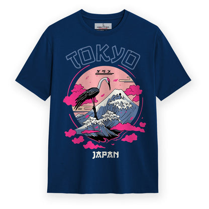 Tokyo - Navy Blue Round Neck Graphic T-shirt